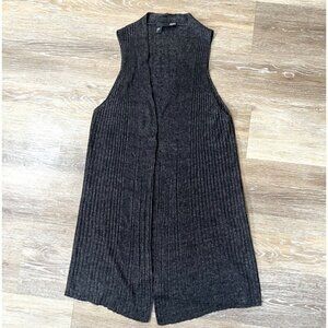 Eileen Fisher Sz S ITALIAN LINEN Gray Ribbed Vest Sleeveless Duster Cardigan